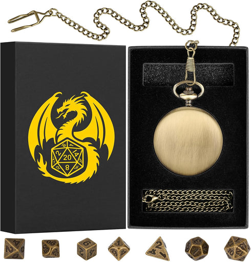 Mini DND Dice Set: 7pcs Polyhedral Metal D&D Dice with Smooth Pocket Watch Shell Case, Gifts & Accessories
