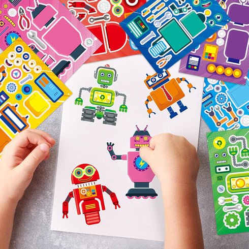 DaiUni 24 Sheets Robot Make a Face Sticker Sheets for Kids Todders Activities, Make Your Own Stickers for Kids Birthday