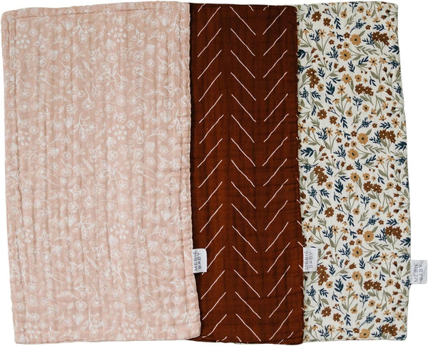 Mebie Baby Burp Cloths, Floral Print 3-Pack, Muslin Burp Cloth Set for
