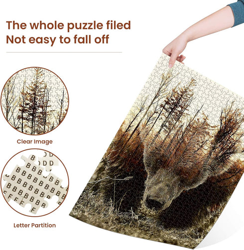 WOZUIBAN Adult Puzzle Classic Jigsaw 1000 Pieces - Wooden Puzzle DIY Forest Map Bear, Unique Gift, 75x50cm