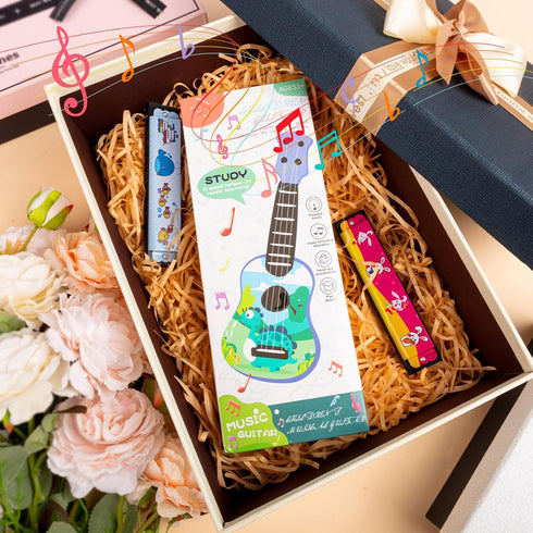 Kids Guitar 10" Musical Toy Guitar, Classical Mini Toddler Ukulele with 2 Extra Harmonica and 2 Guitar Picks, Dinosaur