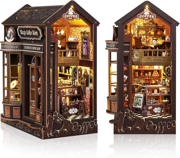 DIY Book Nook Kit, Miniature Dollhouse Bookshelf Insert with Light, Laser-Cut Wooden