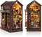 DIY Book Nook Kit, Miniature Dollhouse Bookshelf Insert with Light, Laser-Cut Wooden