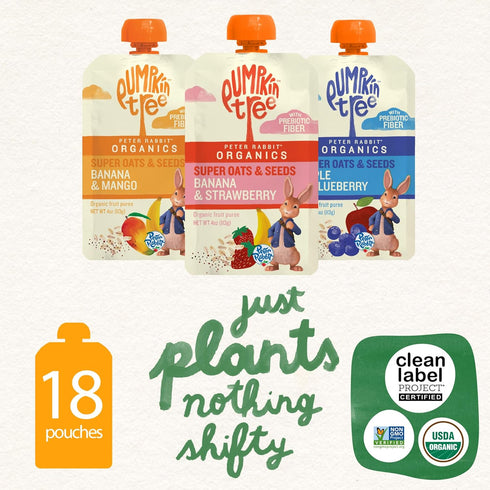 Pack 4 oz. (Pack 18) Pumpkin Tree Peter Rabbit Organics Super Oats & Seeds Variety - Squeezable Snack Pouches