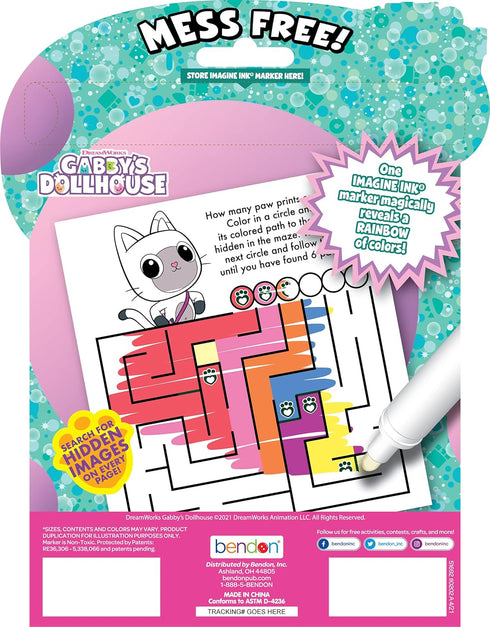 Bendon Imagine Ink Coloring Game Book with Magic Ink Pictures, Mess Free Marker (Gabby's Dollhouse)