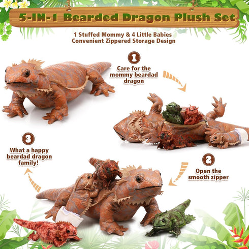 5 Set 26 Inch 4 Lenwen Pcs Bearded Dragon Stuffed Animal Earth Day Reptile Gifts Large Lizard Iguana Plush Toy