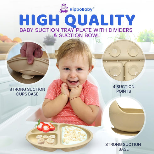 10 Set Set HippoBaby Baby Led Weaning Supplies | Piece Silicone Baby Feeding | Baby Toddler Bib Cup Divided Plate
