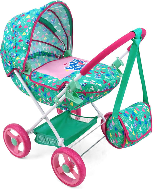 Baby Alive: Deluxe Classic Doll Pram - Green, Pink, Hearts, Accessory for Dolls Up to 18", Kids Toy