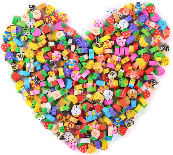 300 Pieces Mini Animal Fruit Erasers for Kids, Bulk Small Pencil Erasers for Classroom Rewards, Party Favors, Gift