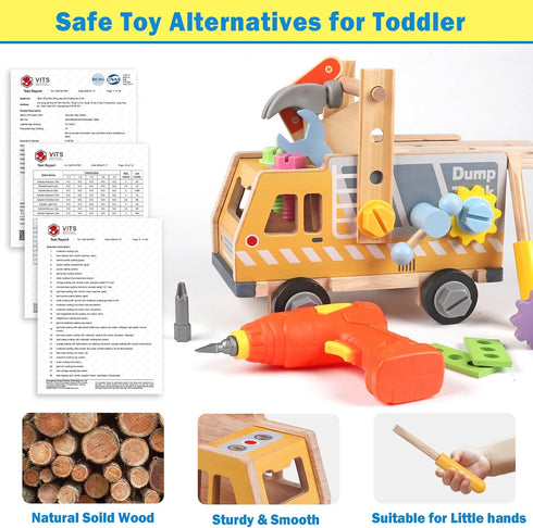 Rincalivestra Set 40 3 4 5 Kids Tool - Pcs Wooden Toddler Tool Bench with Drill, Montessori Construction STEM Pretend