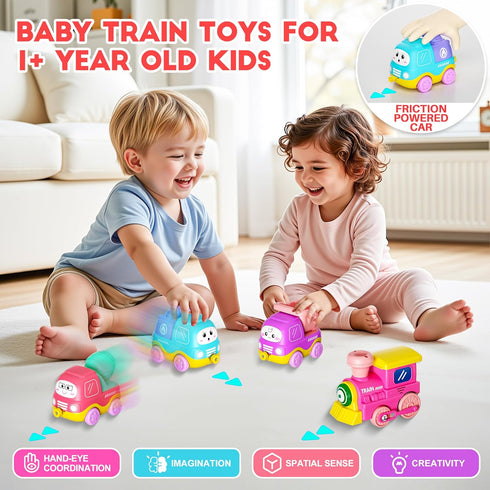 Set 2 3 4 5+ Funwee Steam Track Train for Toddlers, Magnetic Connection Train Toys w/Lights & Sounds, Electric Cartoon
