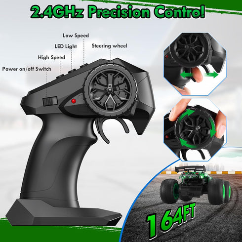 1:18 20KM/H, 2WD, 2.4GHz, 4-7 8-12, Remote Control Car, Rc Cars, All-Terrain RC Truck with LED Light, Rechargeable