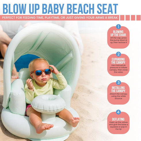 3-36 Summer Inflatable Baby Seat for Months w/Built-in Pump & Detachable Canopy, Sit Me Up Floor Seat for Baby w/Safety