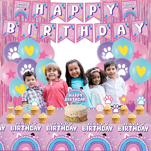 likuyve 53PCS Dollhouse Birthday Party Supplies Dollhouse Party Decorations Include Banner Balloons Tinsel Foil Fringe