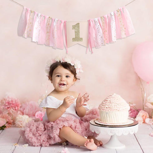 1st First/1st Pink Highchair Banner - High chair Banner Decoration for Birthday, Cake Smash Photo Prop, Baby Girl