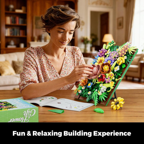 Set (1067 Pretty Spring Flower Sea Bouquet Building for Adults - Botanicals Building Kit Gifts for Valentine's