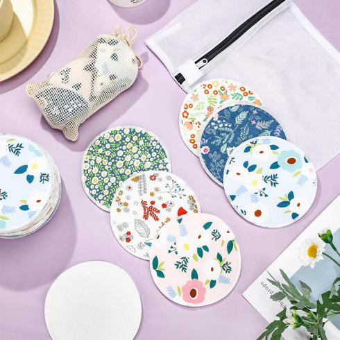 30 Sosation Pcs Reusable Nursing Pads Washable Bamboo Breast Pads with Storage Bag and Cotton Laundry Bag Fresh Floral