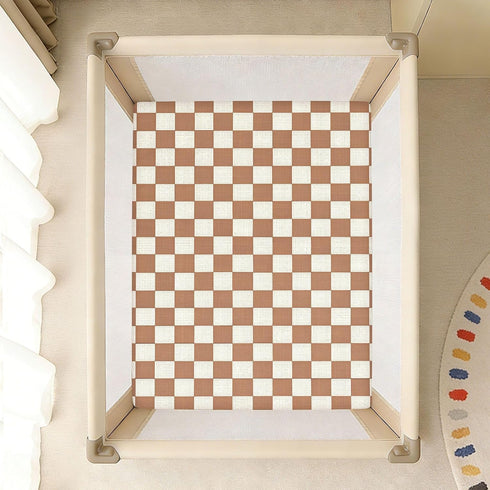 CZXW 52" 28" Netural Checkerboard Crib Sheets Fitted x Natural Cotton Soft & Breathable for Baby Crib Mattress