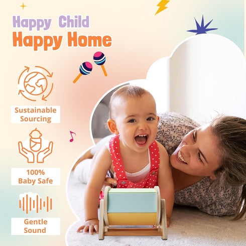 YAANI Montessori Spinning Drum, Baby Toys for 6-12 Months, Sensory Toys for 1-2 Year Olds, Gifts for Boys & Girls