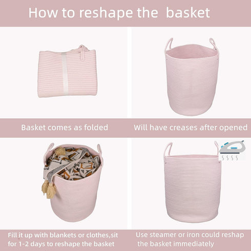 XUANGUO Cotton Rope Laundry Basket Hamper for Girls Kids Baby Nursery Hamper Bin Woven Storage Basket for Living Room