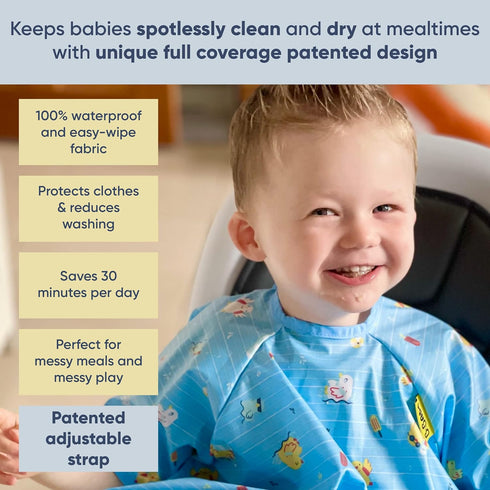 BIBaDO - Coverall Baby Feeding Bibs, Weaning Bib, Easy to Clean Baby Bibs for Eating, Adjustable High Chair Catch All
