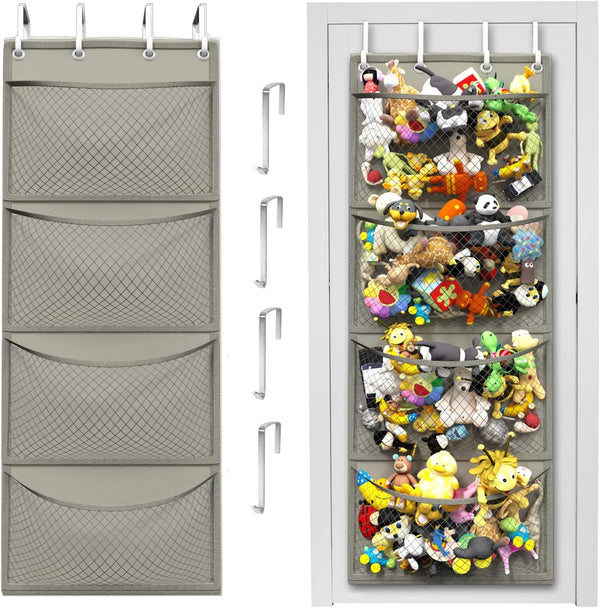 Honeyera Storage for Stuffed Animals, Over Door Organizer for Baby Accessories and Toy Plush Storage (Gray)