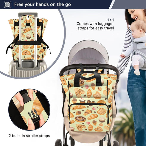 SUABO Backpack Donuts Ice Cream Bread Pattern Baby Diaper Bag Large Bag Waterproof Travel Diaper Bags for Moms and Dads