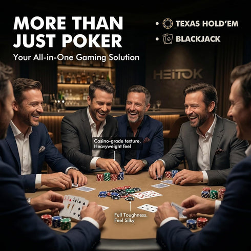 Set 200-pcs 5 HEITOK Texas Hold'em Poker Chip with Aluminum Carrying Case & Professional Weight Chips Plus Poker Dice