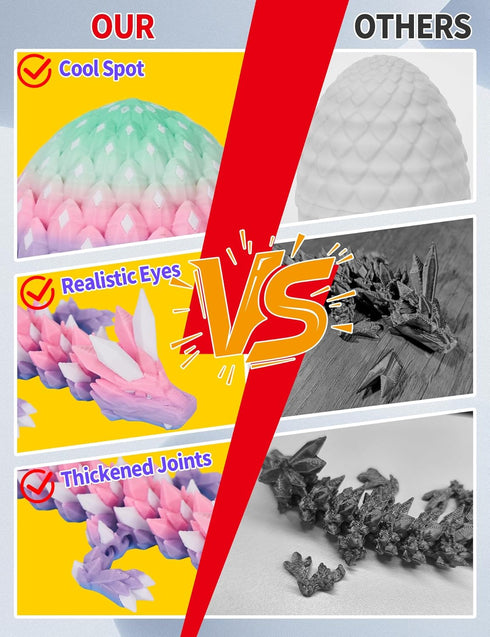 YILCER 3D 3D Printed Dragon Eggs Glow in The Dark Prefilled Easter Eggs with Dragon Toy for Basket Stuffers Printed