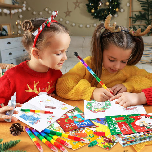 24 24 BenLouis Christmas Mini Coloring Books Kids with Stacking Crayons Xmas Theme Party Favors Activity Books Bulk