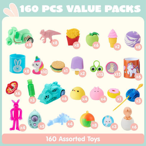 160 JOYIN PCS Prefilled Easter Eggs with Assorted Toys, Easter Stuffed Eggs for Egg Hunt Supplies, Basket Stuffers