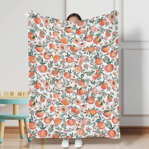 Peach Baby Blankets for Boy Girl Vintage Peach Fruit Floral Leaves Flannel Soft Swaddle Blanket Breathable Lightweight Receiving Blankets Bedding Blankets Toddler Infant Newborn Nursery Crib 30x40 by Hwmmbh
