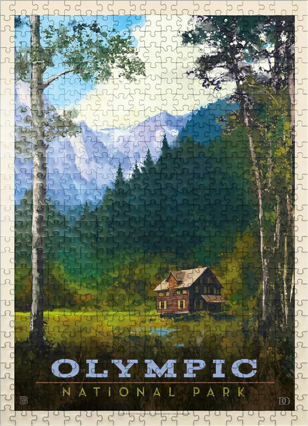 MyPuzzle Olympic National Park: Enchanted Valley Chalet, Vintage Poster - 500 Piece Jigsaw Puzzle for Adults