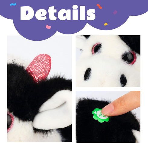 Cuteoy Walking Black Cow Stuffed Animal Speaking Moo Plush Cattle Electric Interactive Animated Plushies Toy for Girls