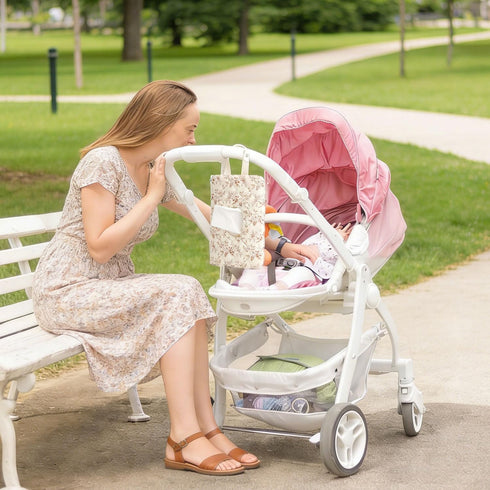 Generic Mommy Baby Wipe Holder, Floral Quilted Dispenser Pouch Portable Bag for Travel Stroller Daily Casual (Beige)