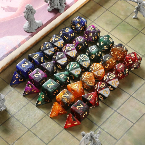 35Pcs DND Dice Set: Polyhedral Dice Sets with 5 Colorful Animal Patterned Dice Pouches