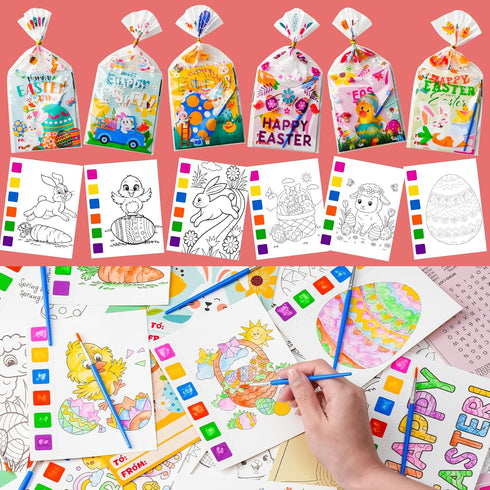 Rotu Easter Basket Stuffers Essentials 30 Packs(274Pcs) Mess Free Watercolor Coloring Books with