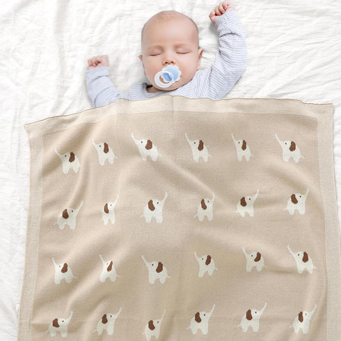 100% Cotton Baby Blanket, Soft Cozy Swaddle Receiving Blankets with Lovely Elephant for Newborn Boy Girls - Camel, 90 x