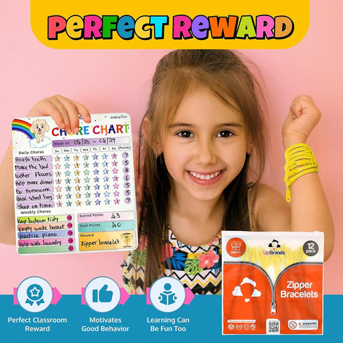 UpBrands 12 Pack YELLOW 7-Inch Zipper Bracelets - Fidget Party Favors for Kids, Bulk Anxiety Bracelets