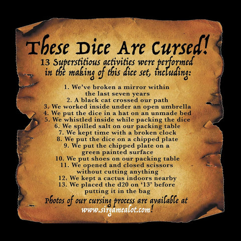 These Dice are Cursed: Set of 7 Unlucky Polyhedral Dice for Dungeons and Dragons, Magic The Gathering, RPG