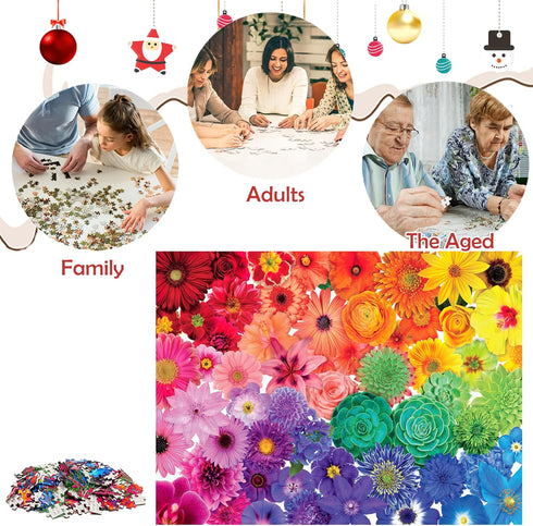 Rainbow Flowers Jigsaw Puzzles for Adults, 1000 Pieces, Large Artwork Puzzle Game for Teens Family - 27.6X 19.7IN