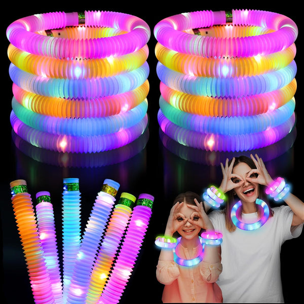 Light Up Glow Sticks Fidget Pop Tubes, 24 Pack Glow in The