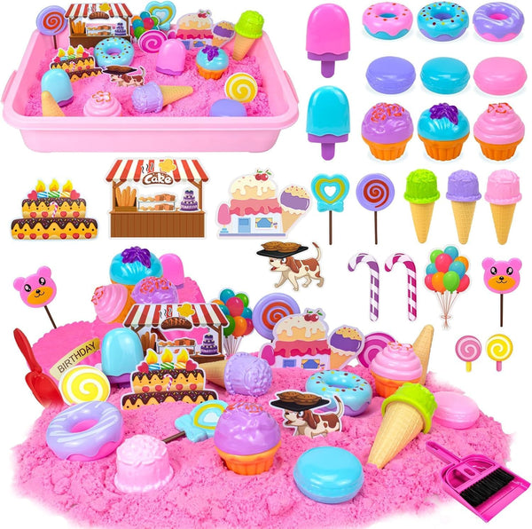 Play Sand Kit for Girls, Ice Cream Sensory Bin Sandbox, Creative Bake