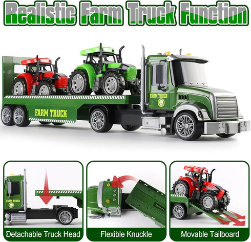 Set, 27" 2 3 4 5 6 Dwi Dowellin Farm Vehicle Toys Large Friction Powered Semi Truck with Tractors, Toy Cars