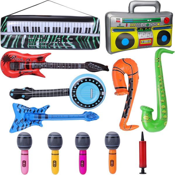 16 Pcs Inflatable Rockstar Toy Set - Inflatable Instruments Set for Rock n Roll Party Decorations | Guitar, Lute,