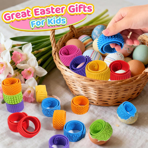 24 Pcs Fidget Toys Bulk for Kids: Textured Silicone Slap Bracelets, Classroom Prize Box Toys, Party Favors Birthday