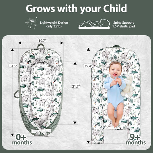Bubbyhuts 100% Baby Lounger-Breathable and Soft Organic Cotton, Portable Infant Lounger with Removable Lounger Cover