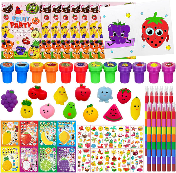 Cinrobiye 72 Pcs Summer Fruit Coloring Book Bulk Set with Stacking Pencils,