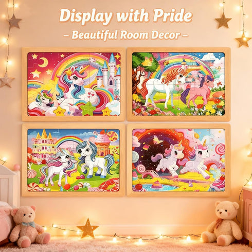 3-5, 3 4 5 6 7 8 9 24 Wooden Puzzles for Kids Ages Wood Jigsaw Puzzles, Unicorn Theme Educational Toys Birthday Gifts