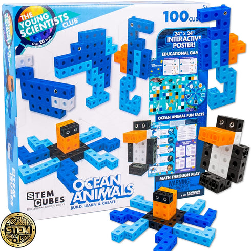 Ocean Animals STEM Cubes, Build, Learn & Create with 100+ Math Cubes Manipulatives, Educational Games for Kids